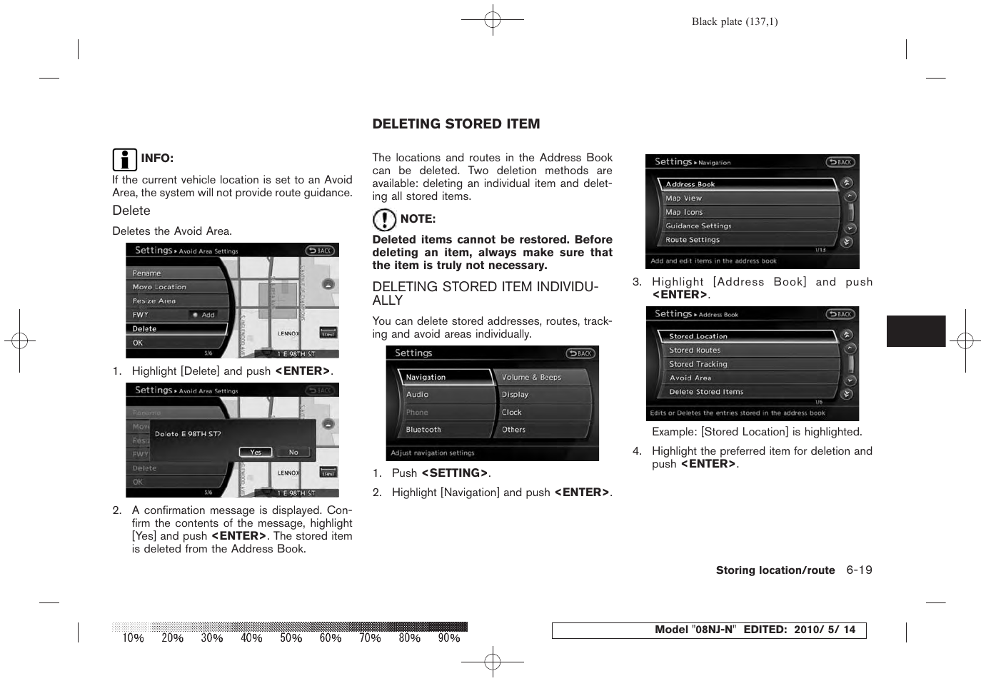 Deleting stored item -19, Deleting stored item individually -19 | NISSAN 2010 Maxima - Navigation System Owner's Manual User Manual | Page 130 / 241