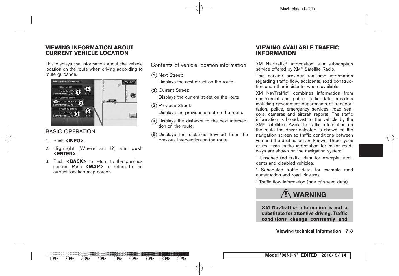 Basic operation -3, Viewing available traffic information -3, Warning | NISSAN 2010 Maxima - Navigation System Owner's Manual User Manual | Page 138 / 241