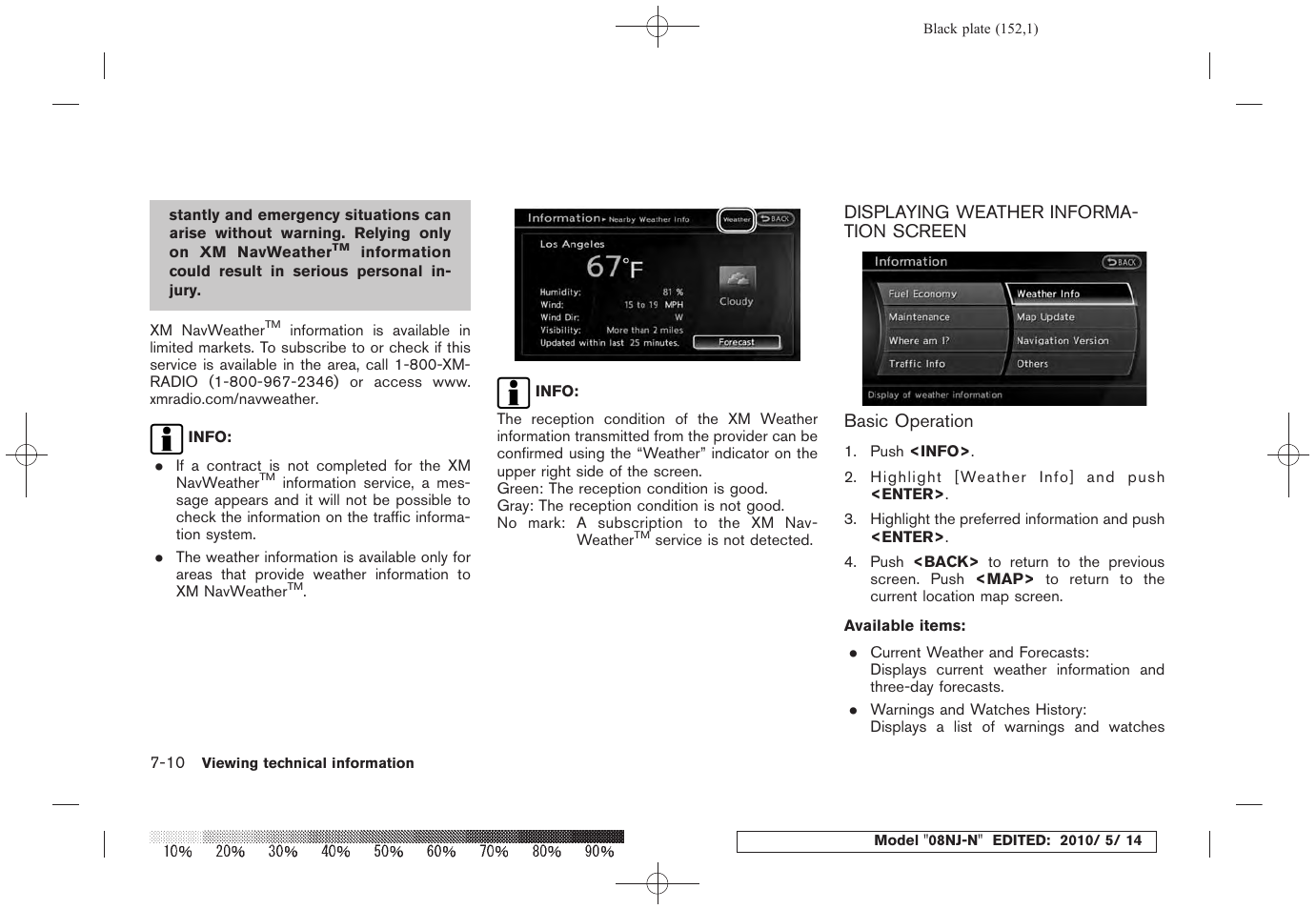 Displaying weather information screen -10 | NISSAN 2010 Maxima - Navigation System Owner's Manual User Manual | Page 145 / 241