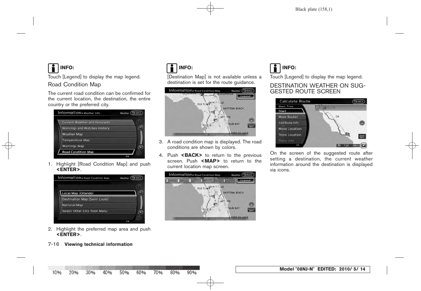 Destination weather on suggested route screen -16 | NISSAN 2010 Maxima - Navigation System Owner's Manual User Manual | Page 151 / 241