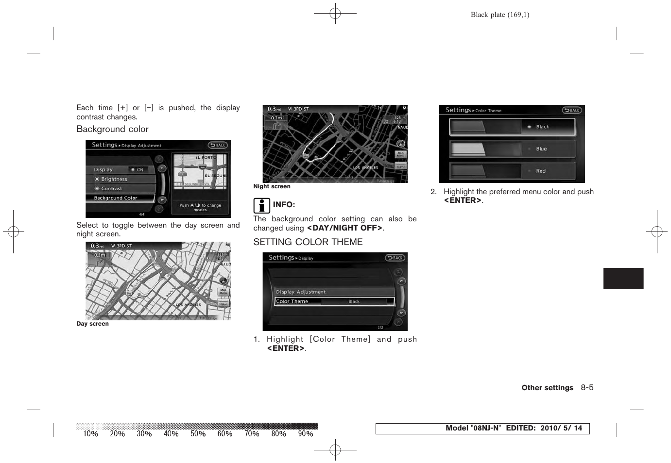 Setting color theme -5 | NISSAN 2010 Maxima - Navigation System Owner's Manual User Manual | Page 160 / 241