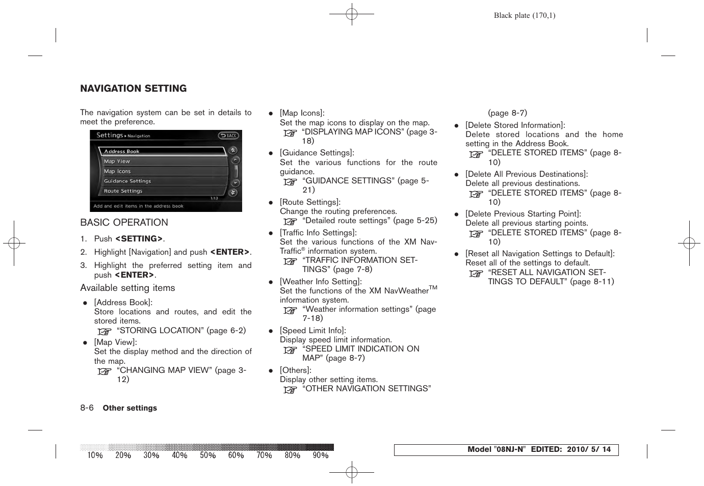 Navigation setting -6, Basic operation -6 | NISSAN 2010 Maxima - Navigation System Owner's Manual User Manual | Page 161 / 241