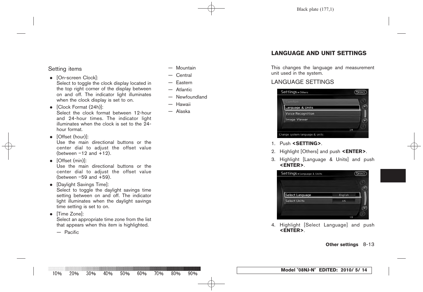 Language and unit settings -13, Language settings -13 | NISSAN 2010 Maxima - Navigation System Owner's Manual User Manual | Page 168 / 241