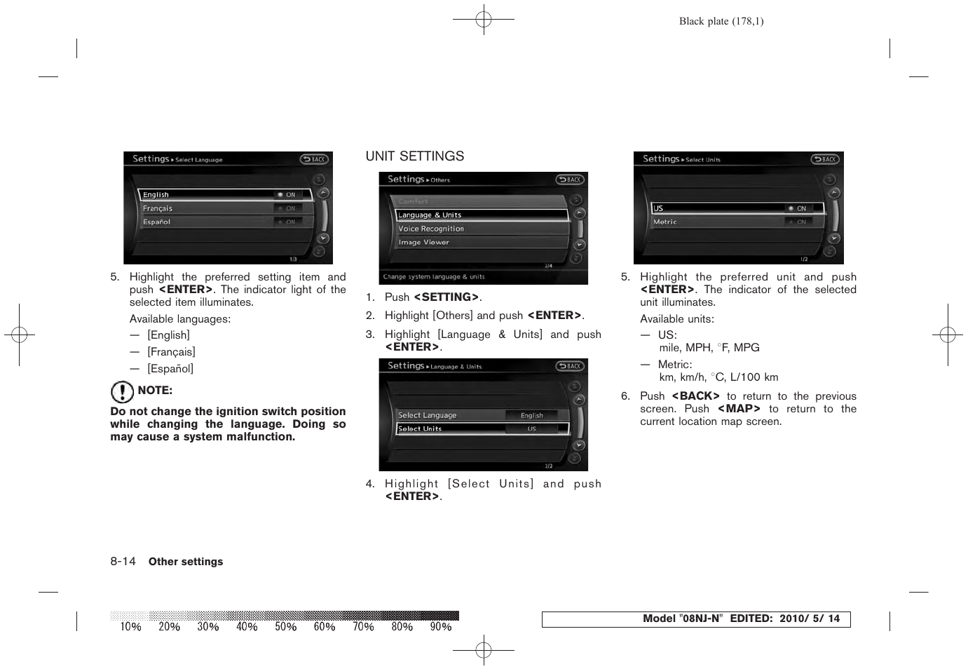 Unit settings -14 | NISSAN 2010 Maxima - Navigation System Owner's Manual User Manual | Page 169 / 241