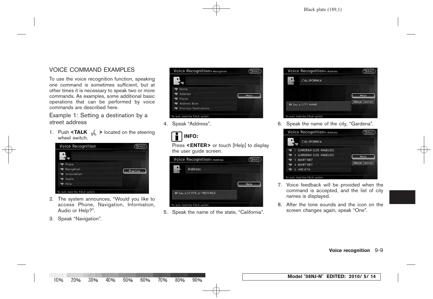 Voice command examples -9 | NISSAN 2010 Maxima - Navigation System Owner's Manual User Manual | Page 178 / 241