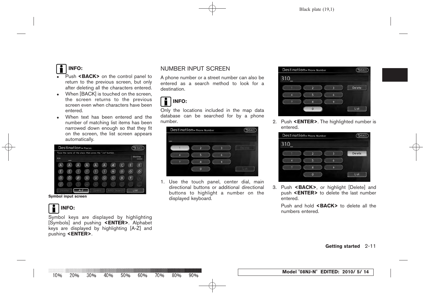 Number input screen -11 | NISSAN 2010 Maxima - Navigation System Owner's Manual User Manual | Page 18 / 241