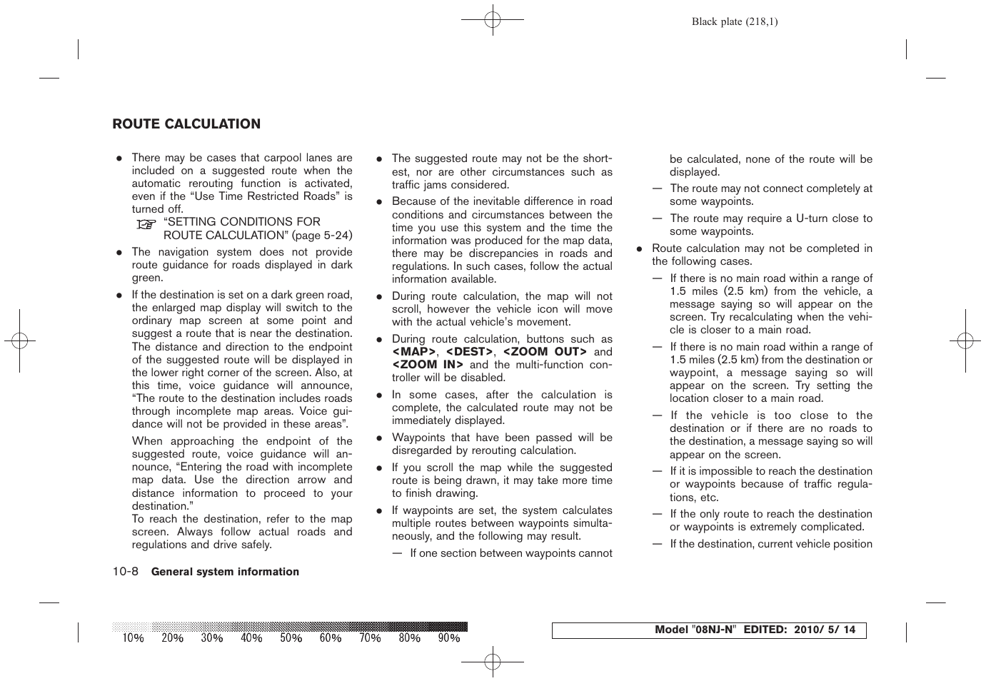 Route calculation -8 | NISSAN 2010 Maxima - Navigation System Owner's Manual User Manual | Page 207 / 241