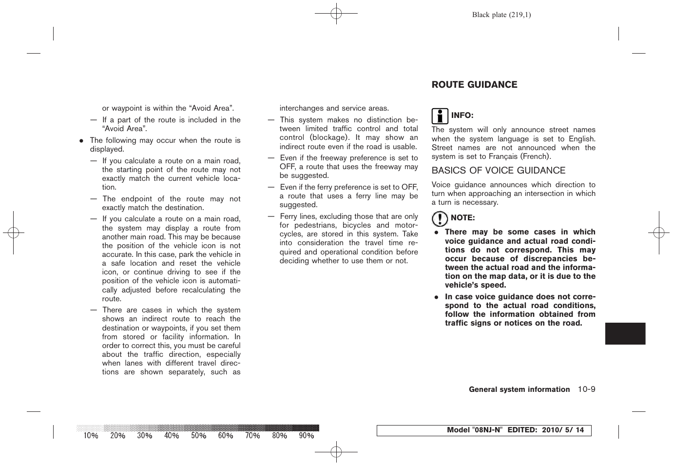 Route guidance -9, Basics of voice guidance -9 | NISSAN 2010 Maxima - Navigation System Owner's Manual User Manual | Page 208 / 241