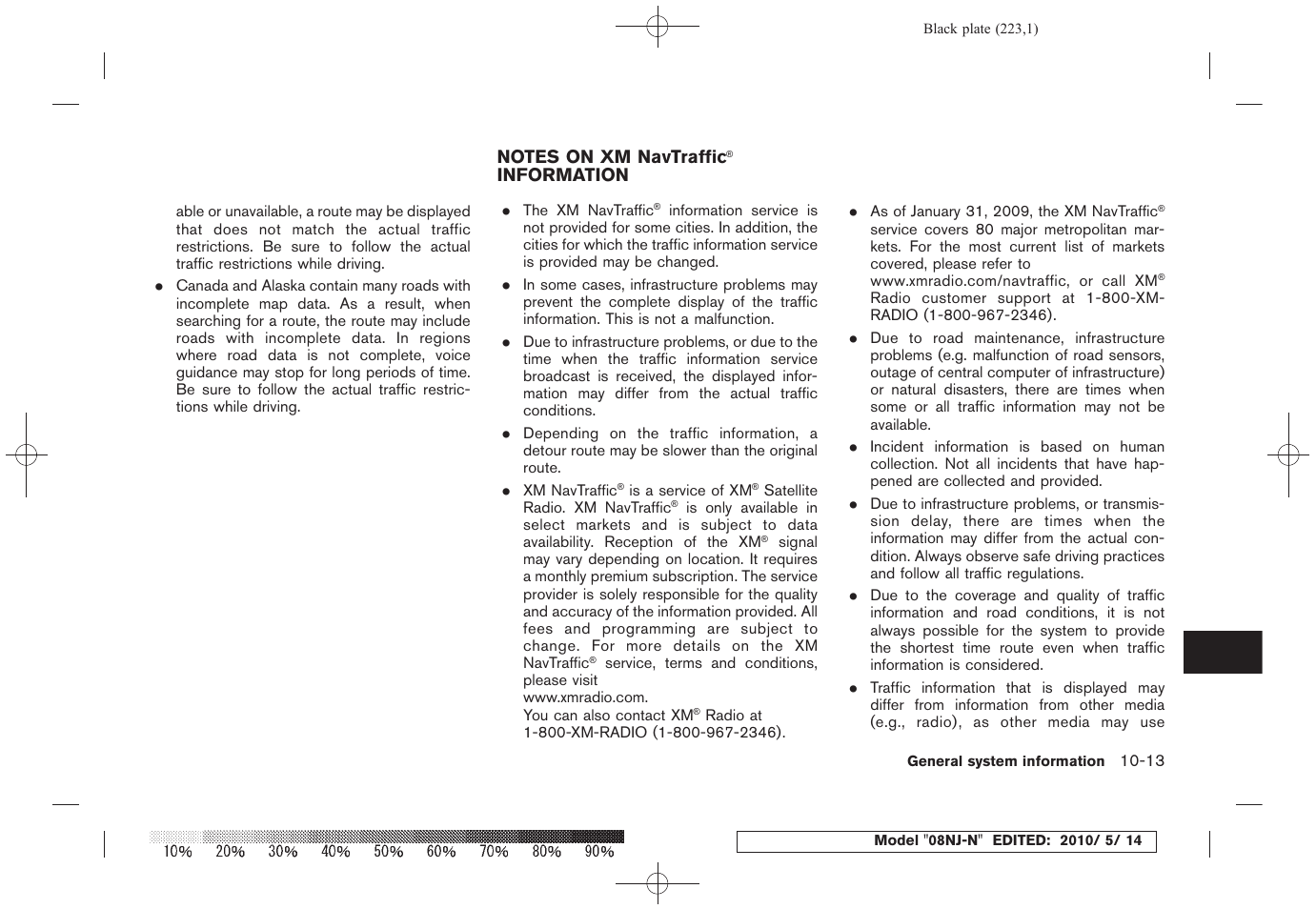 Notes on xm navtraffic, Infor, Informa | Information -13 | NISSAN 2010 Maxima - Navigation System Owner's Manual User Manual | Page 212 / 241