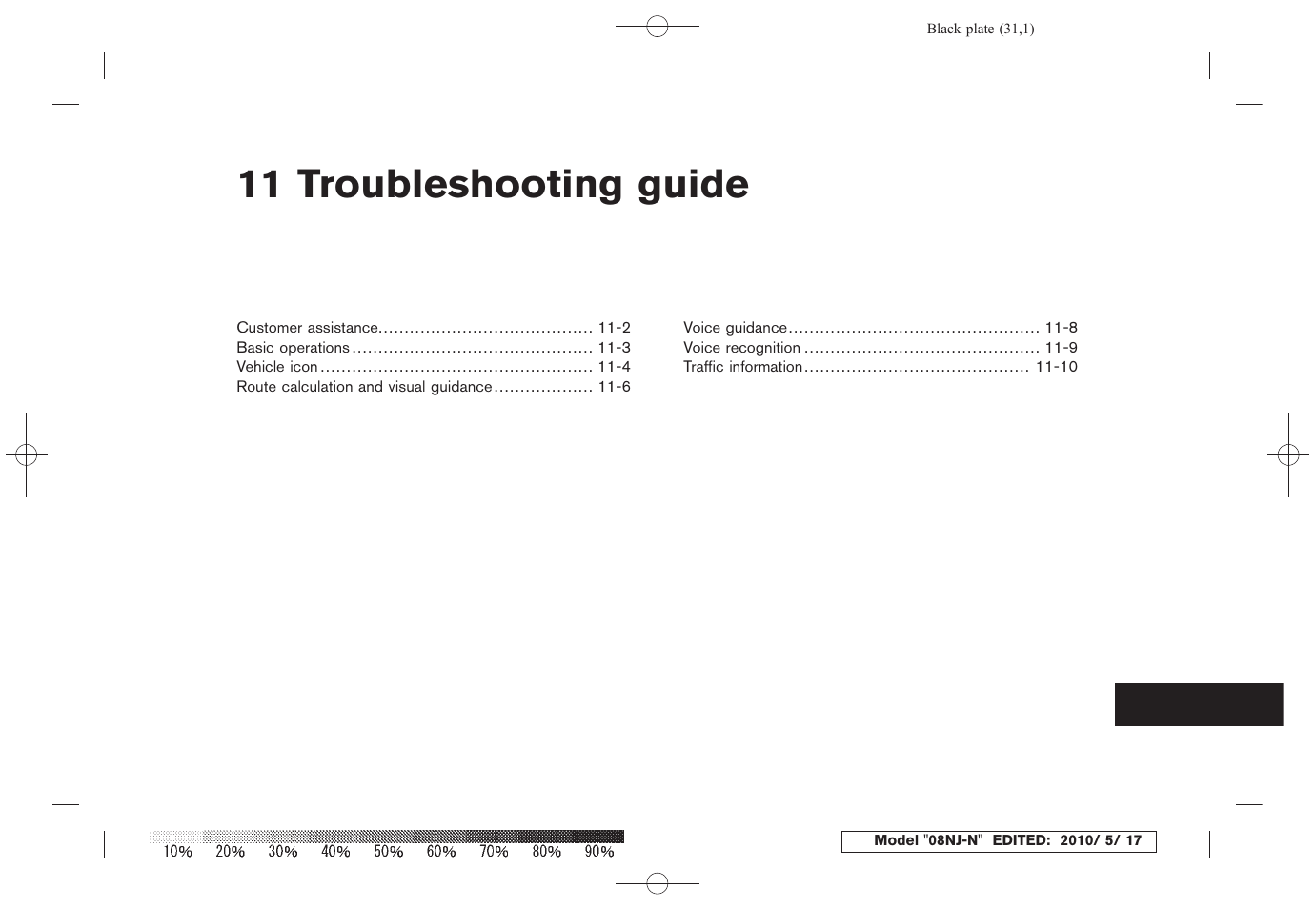Troubleshooting guide, 11 troubleshooting guide | NISSAN 2010 Maxima - Navigation System Owner's Manual User Manual | Page 220 / 241