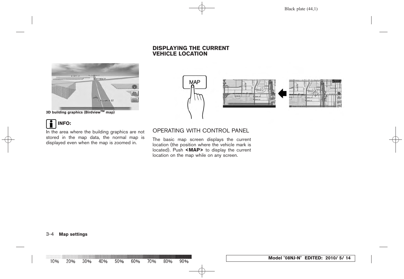 Displaying the current vehicle location -4, Operating with control panel -4 | NISSAN 2010 Maxima - Navigation System Owner's Manual User Manual | Page 41 / 241