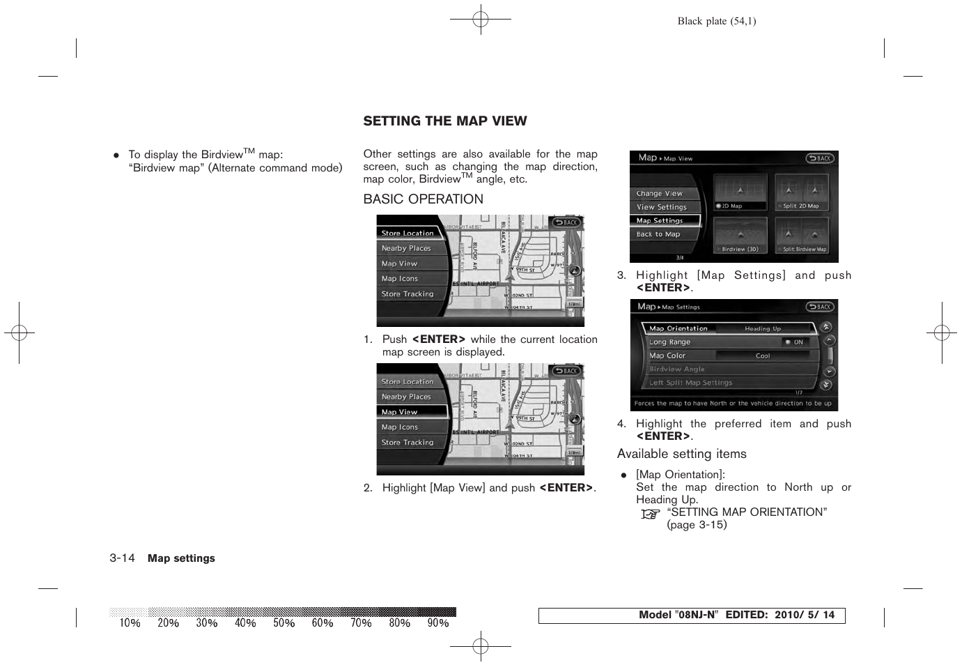 Setting the map view -14, Basic operation -14 | NISSAN 2010 Maxima - Navigation System Owner's Manual User Manual | Page 51 / 241