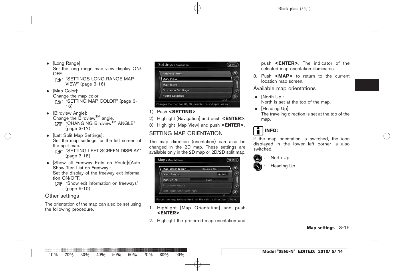 Setting map orientation -15 | NISSAN 2010 Maxima - Navigation System Owner's Manual User Manual | Page 52 / 241