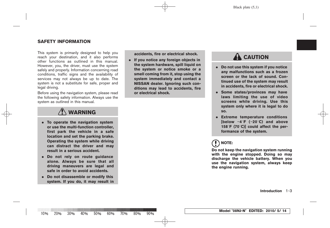 Safety information -3, Warning, Caution | NISSAN 2010 Maxima - Navigation System Owner's Manual User Manual | Page 6 / 241