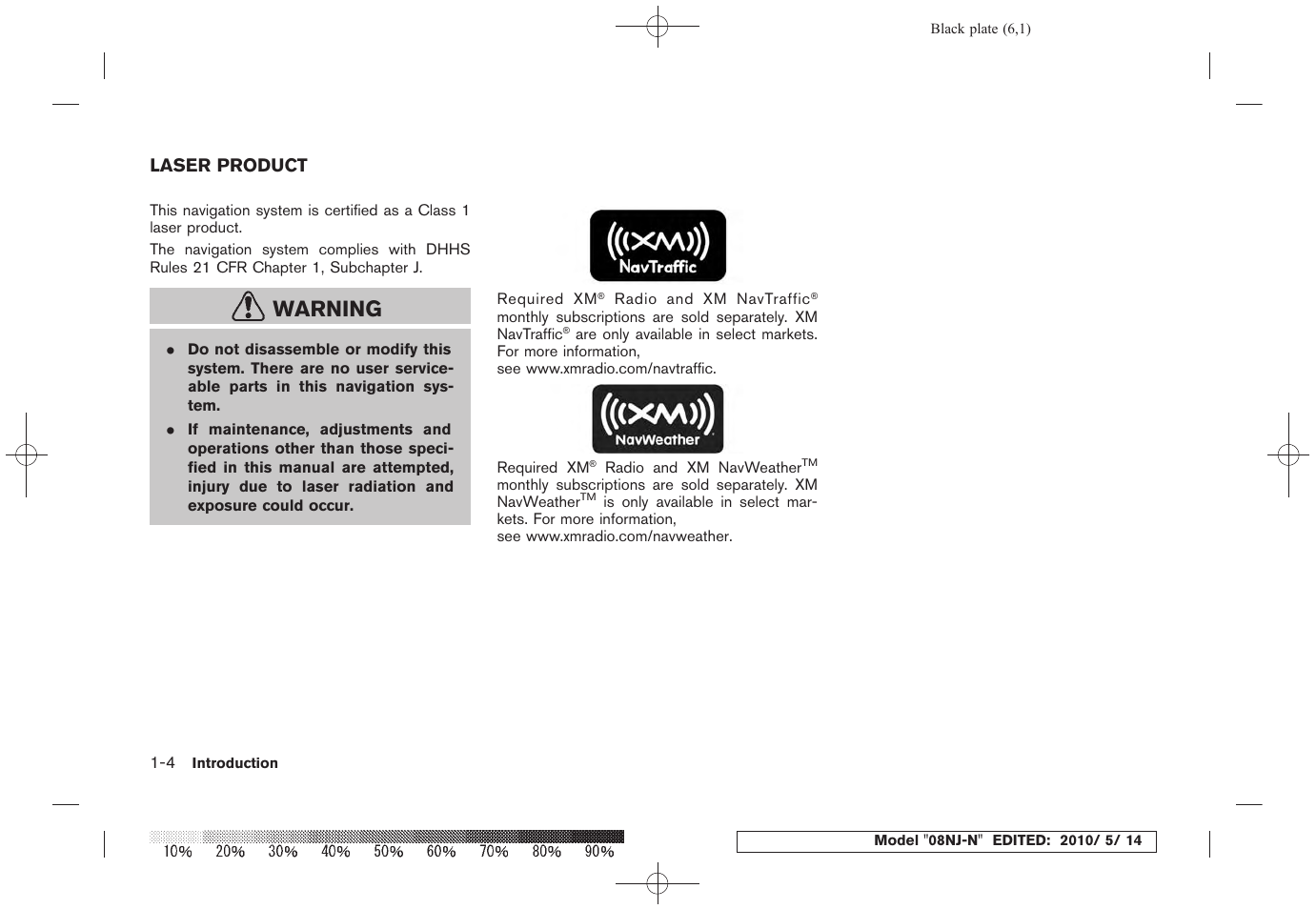 Laser product -4, Warning | NISSAN 2010 Maxima - Navigation System Owner's Manual User Manual | Page 7 / 241