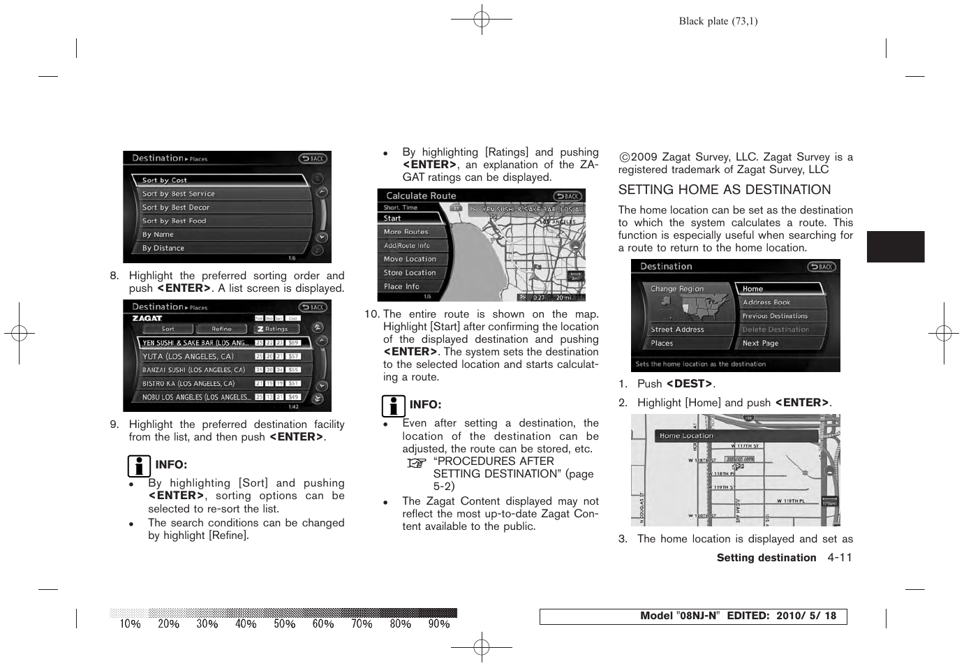 Setting home as destination -11 | NISSAN 2010 Maxima - Navigation System Owner's Manual User Manual | Page 70 / 241
