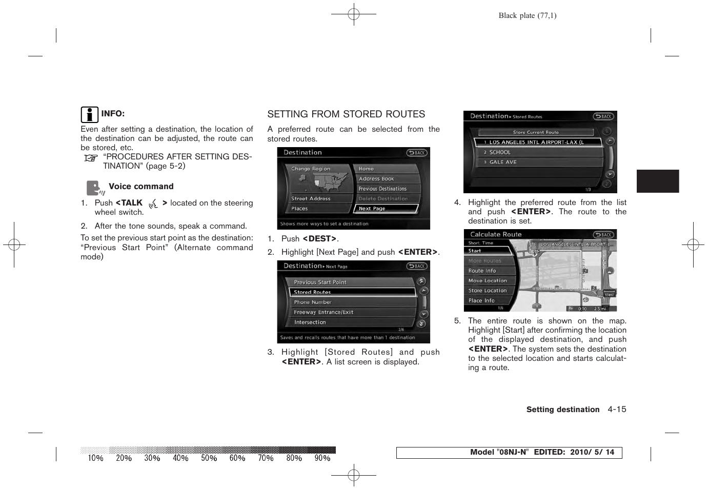 Setting from stored routes -15 | NISSAN 2010 Maxima - Navigation System Owner's Manual User Manual | Page 74 / 241
