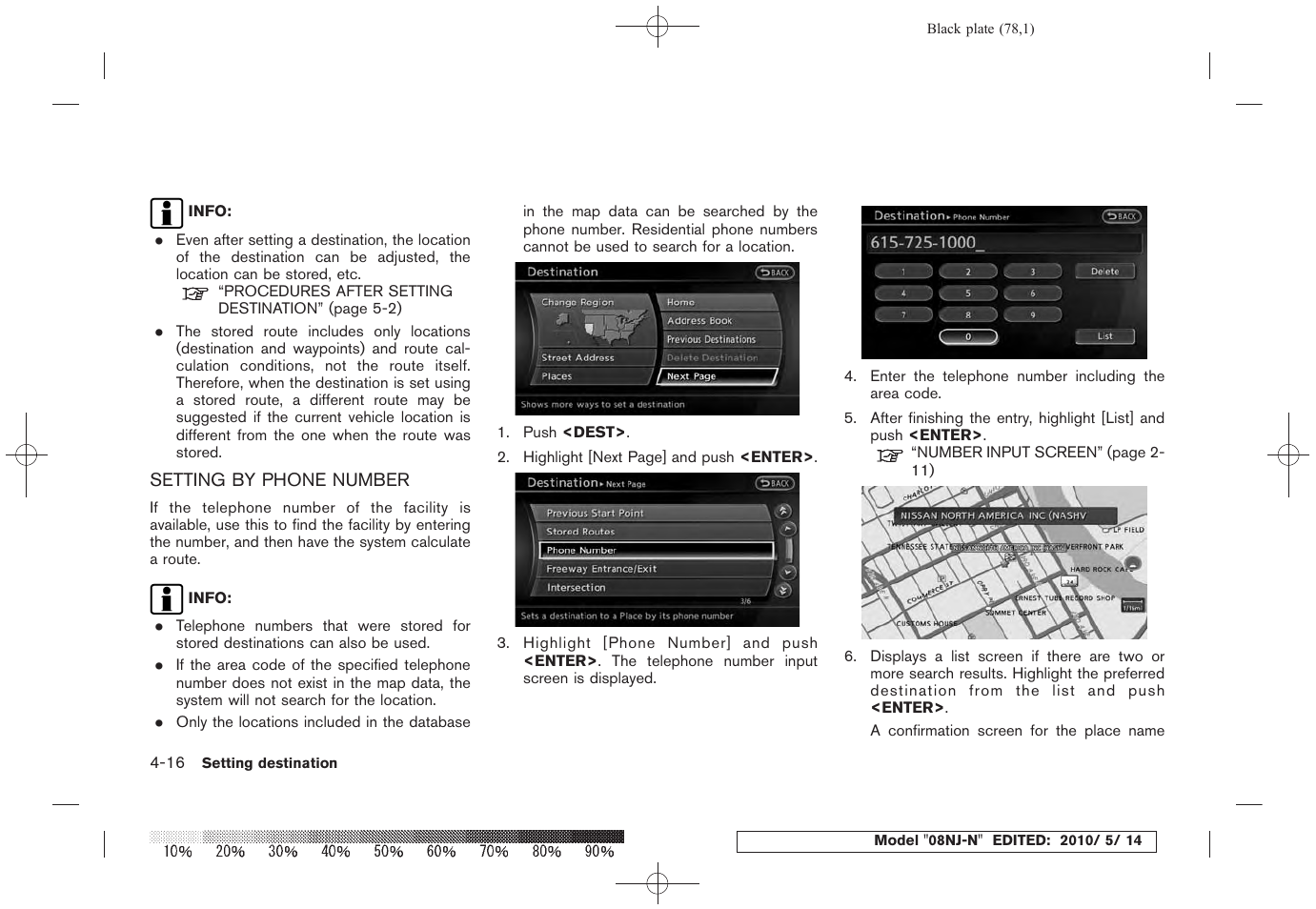 Setting by phone number -16 | NISSAN 2010 Maxima - Navigation System Owner's Manual User Manual | Page 75 / 241