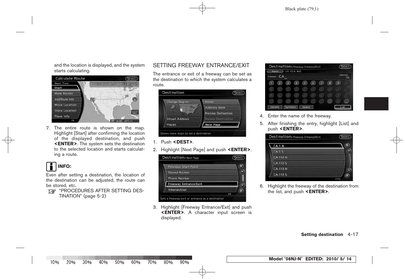 Setting freeway entrance/exit -17 | NISSAN 2010 Maxima - Navigation System Owner's Manual User Manual | Page 76 / 241