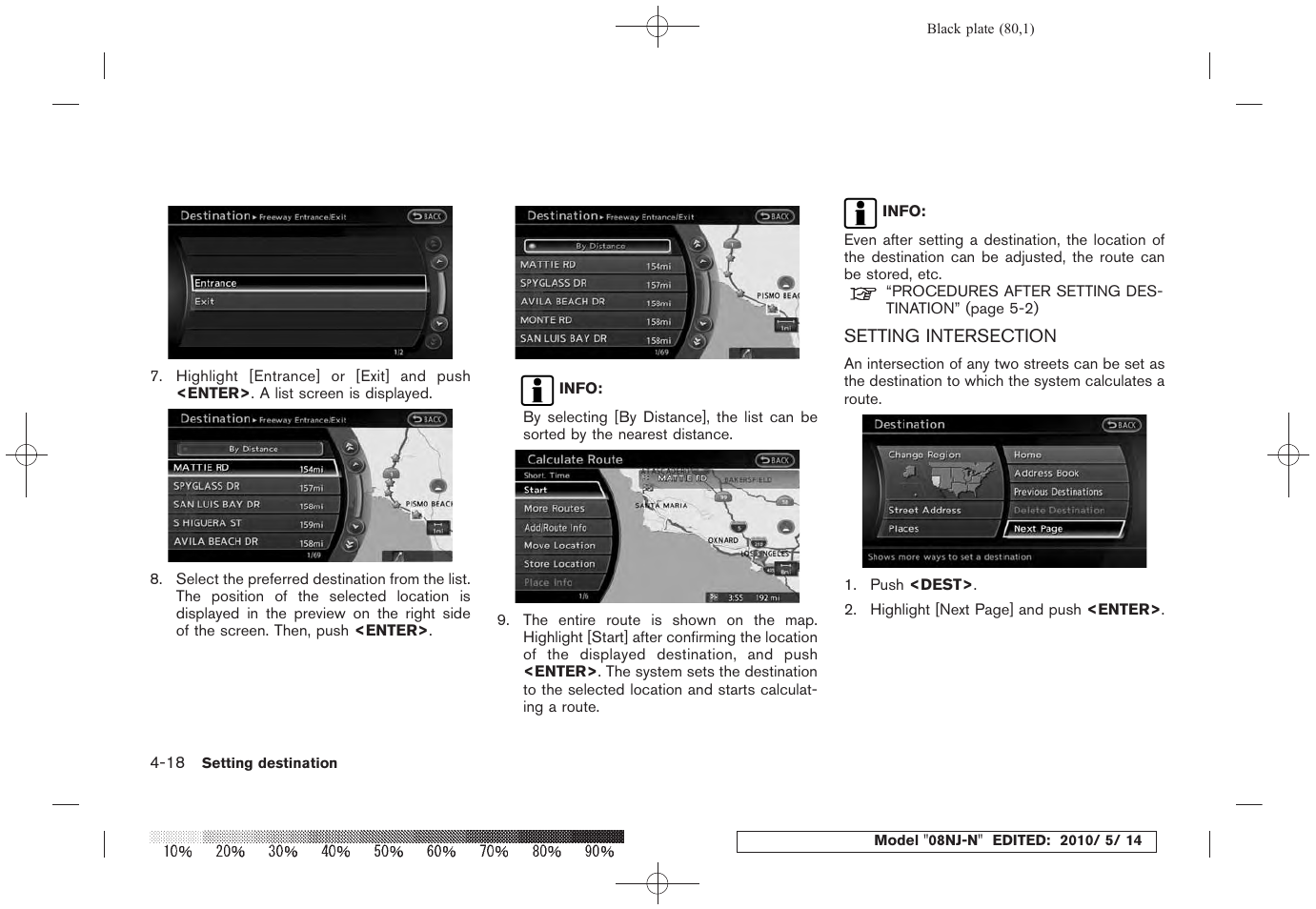 Setting intersection -18 | NISSAN 2010 Maxima - Navigation System Owner's Manual User Manual | Page 77 / 241