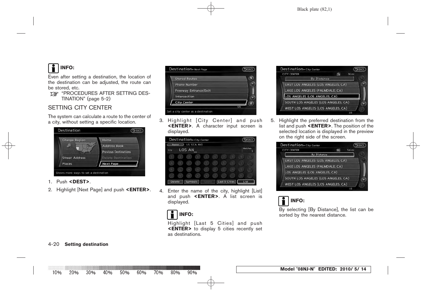 Setting city center -20 | NISSAN 2010 Maxima - Navigation System Owner's Manual User Manual | Page 79 / 241