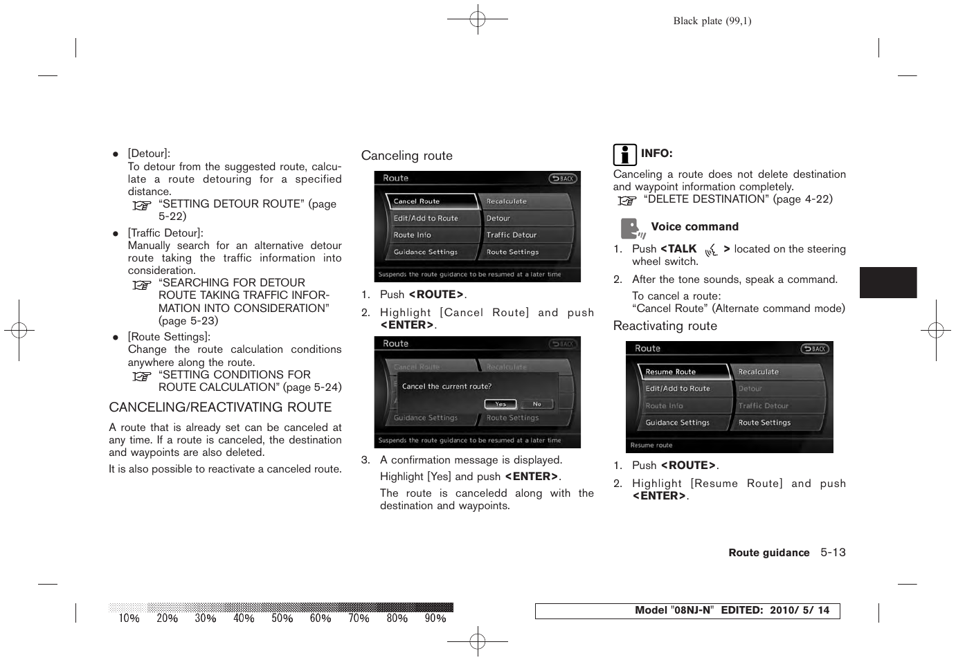 Canceling/reactivating route -13 | NISSAN 2010 Maxima - Navigation System Owner's Manual User Manual | Page 94 / 241