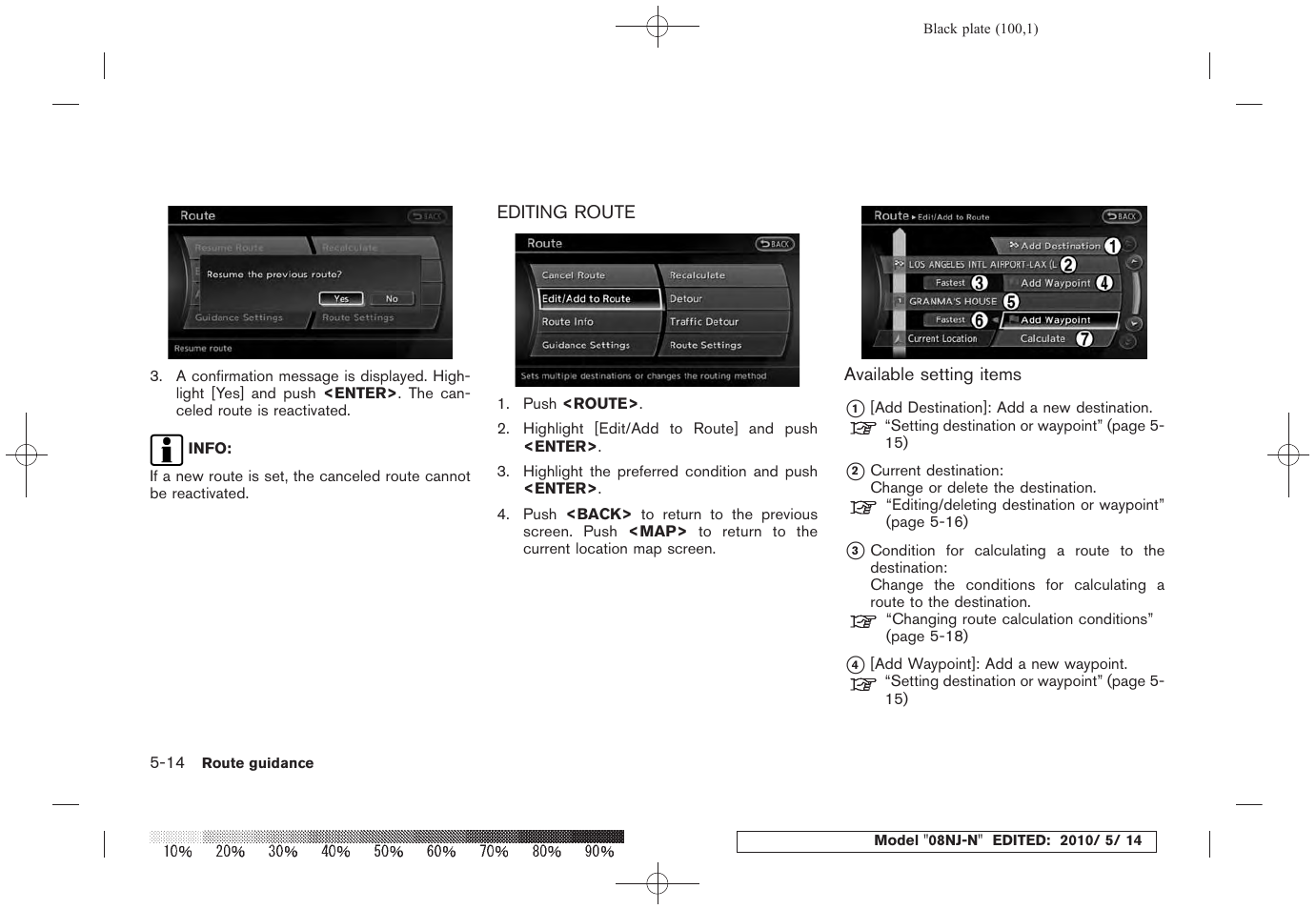 Editing route -14 | NISSAN 2010 Maxima - Navigation System Owner's Manual User Manual | Page 95 / 241
