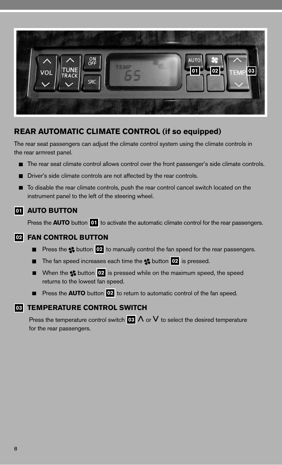 Rear automatic climate control (if so equipped) | NISSAN 2010 Maxima - Quick Reference Guide User Manual | Page 10 / 48