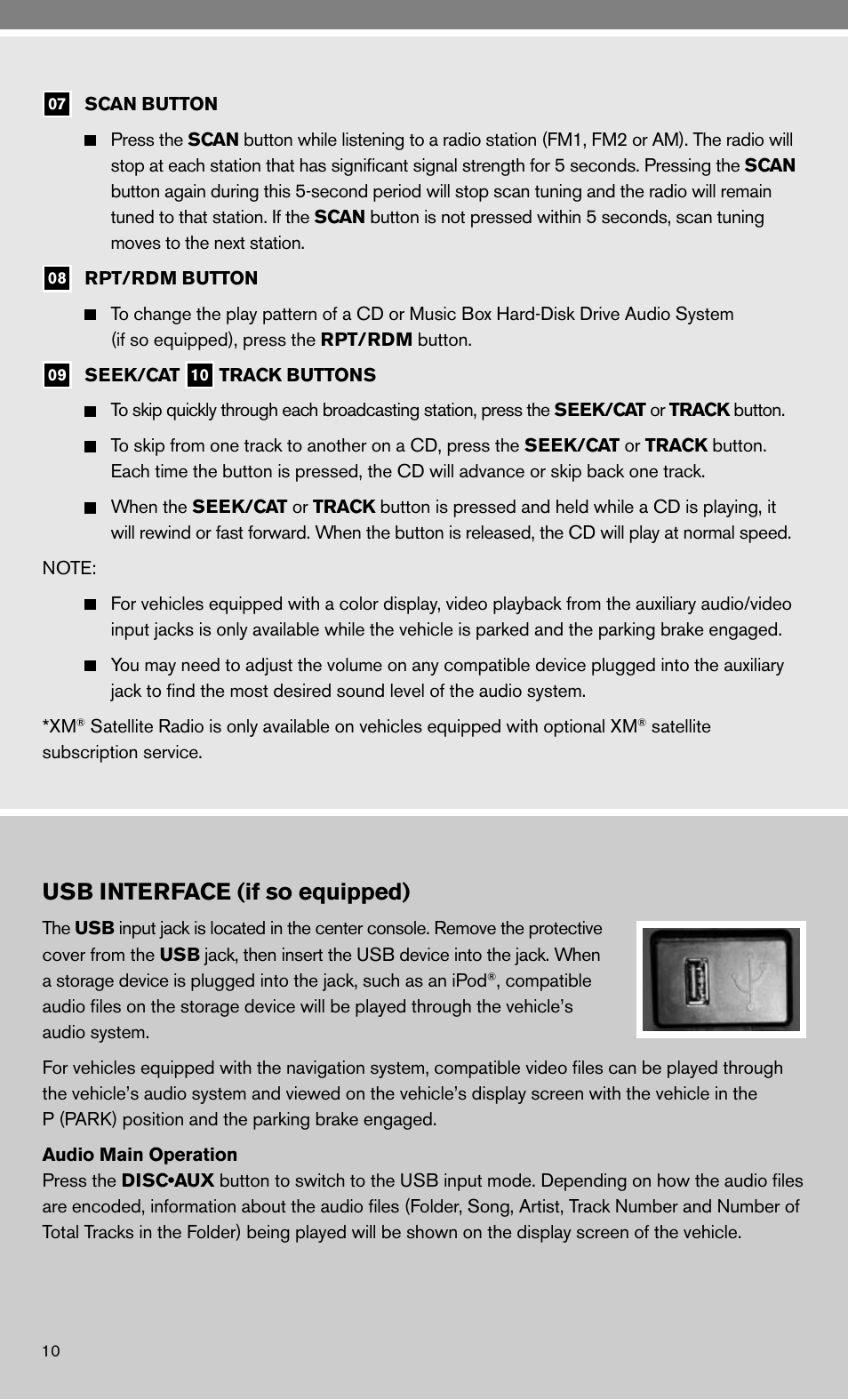 Usb interface (if so equipped) | NISSAN 2010 Maxima - Quick Reference Guide User Manual | Page 12 / 48