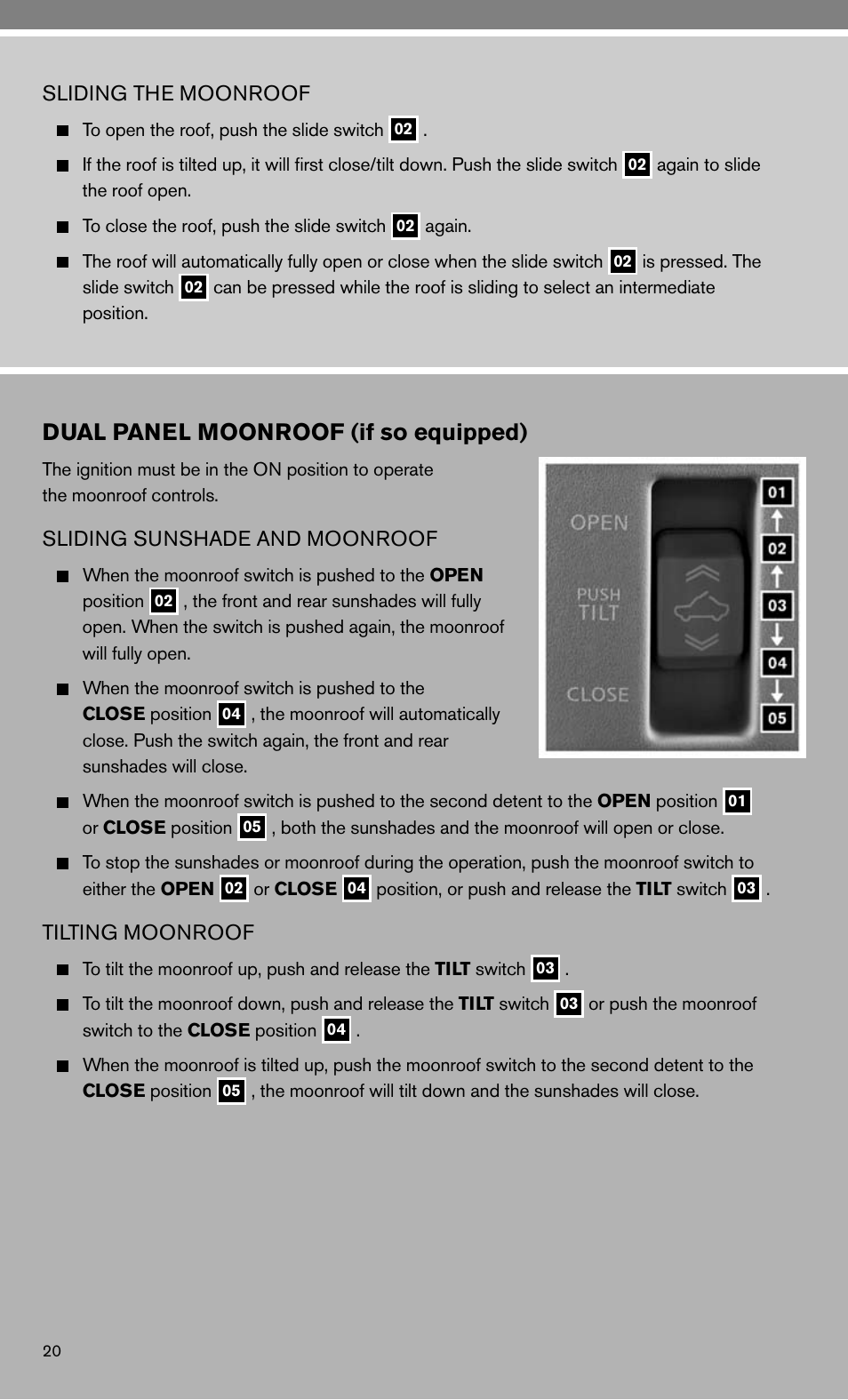 Dual panel moonroof (if so equipped) | NISSAN 2010 Maxima - Quick Reference Guide User Manual | Page 22 / 48