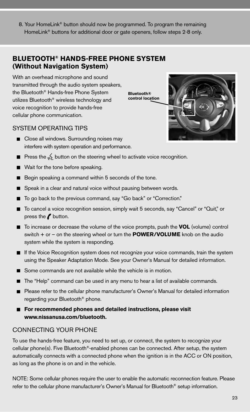 Bluetooth | NISSAN 2010 Maxima - Quick Reference Guide User Manual | Page 25 / 48