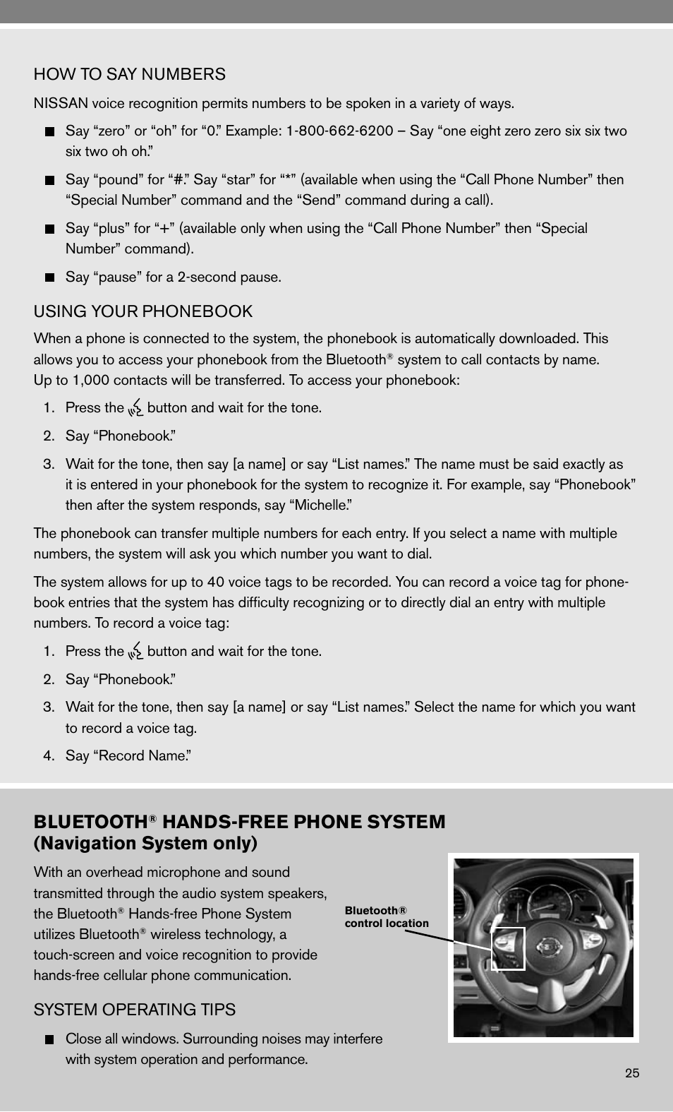Bluetooth, Hands-free phone system (navigation system only) | NISSAN 2010 Maxima - Quick Reference Guide User Manual | Page 27 / 48