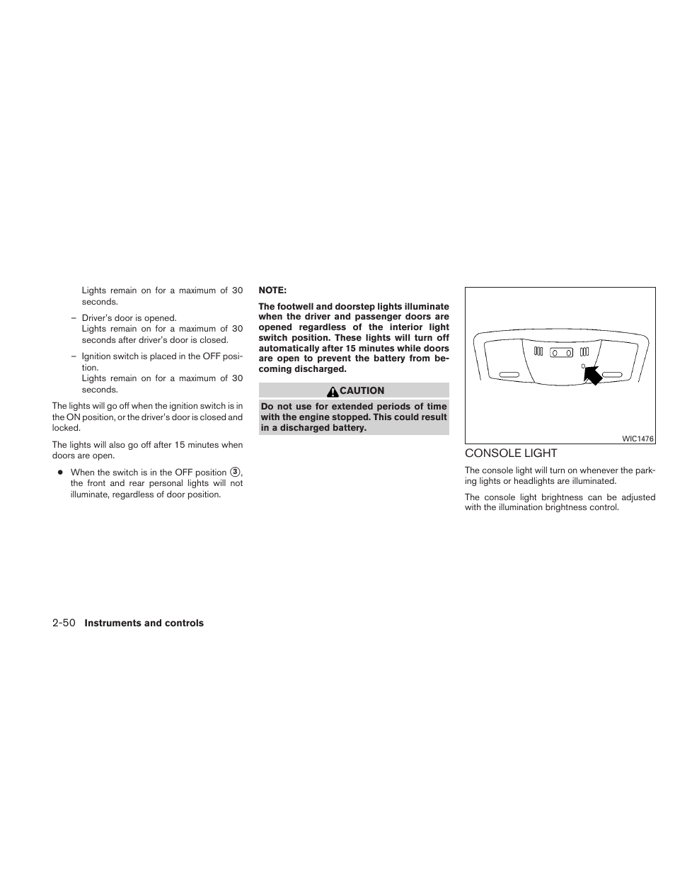 Console light -50 | NISSAN 2011 Maxima - Owner's Manual User Manual | Page 121 / 454