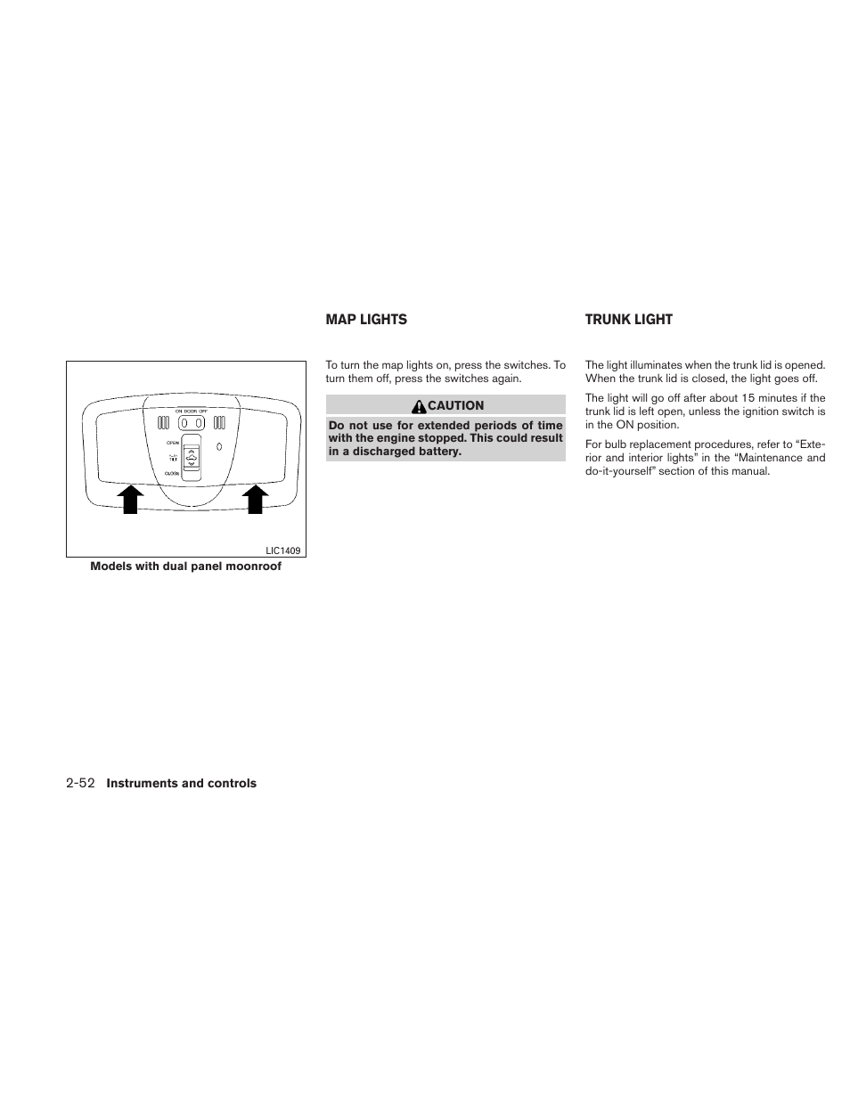 Map lights -52 trunk light -52 | NISSAN 2011 Maxima - Owner's Manual User Manual | Page 123 / 454
