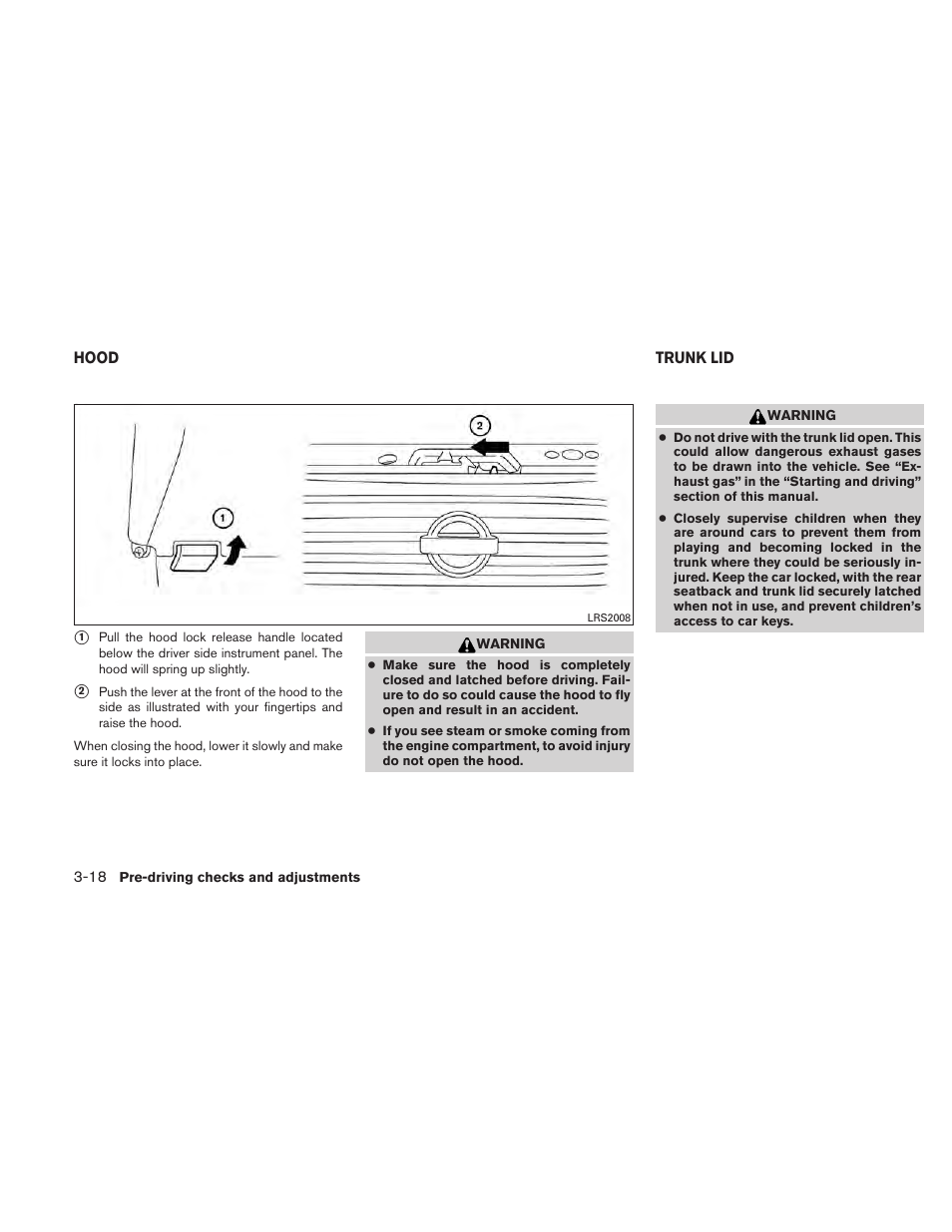 Hood -18 trunk lid -18 | NISSAN 2011 Maxima - Owner's Manual User Manual | Page 145 / 454