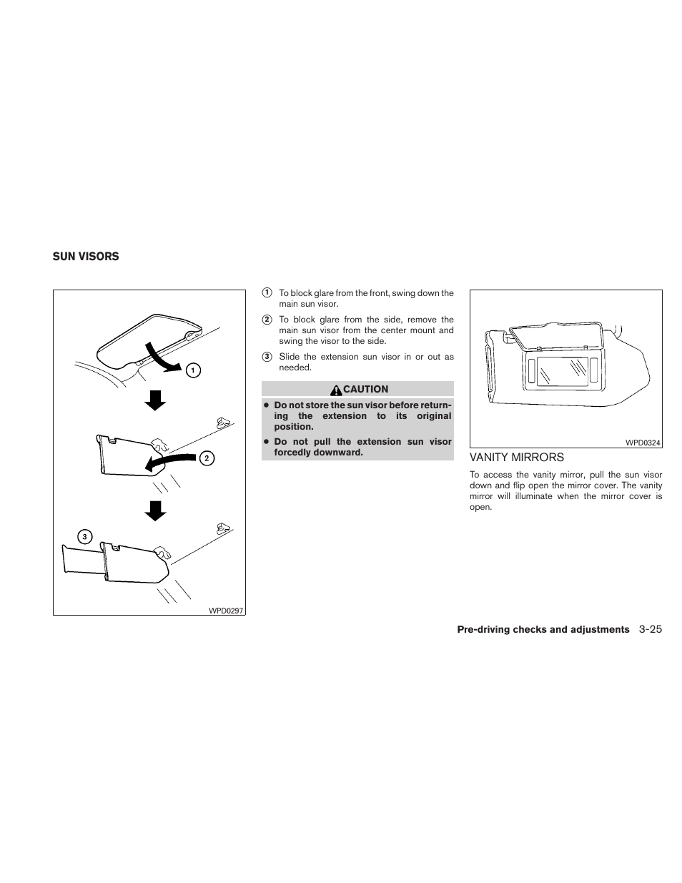 Sun visors -25, Vanity mirrors -25 | NISSAN 2011 Maxima - Owner's Manual User Manual | Page 152 / 454