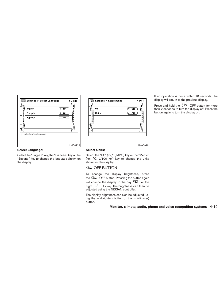 Off button -15 | NISSAN 2011 Maxima - Owner's Manual User Manual | Page 174 / 454