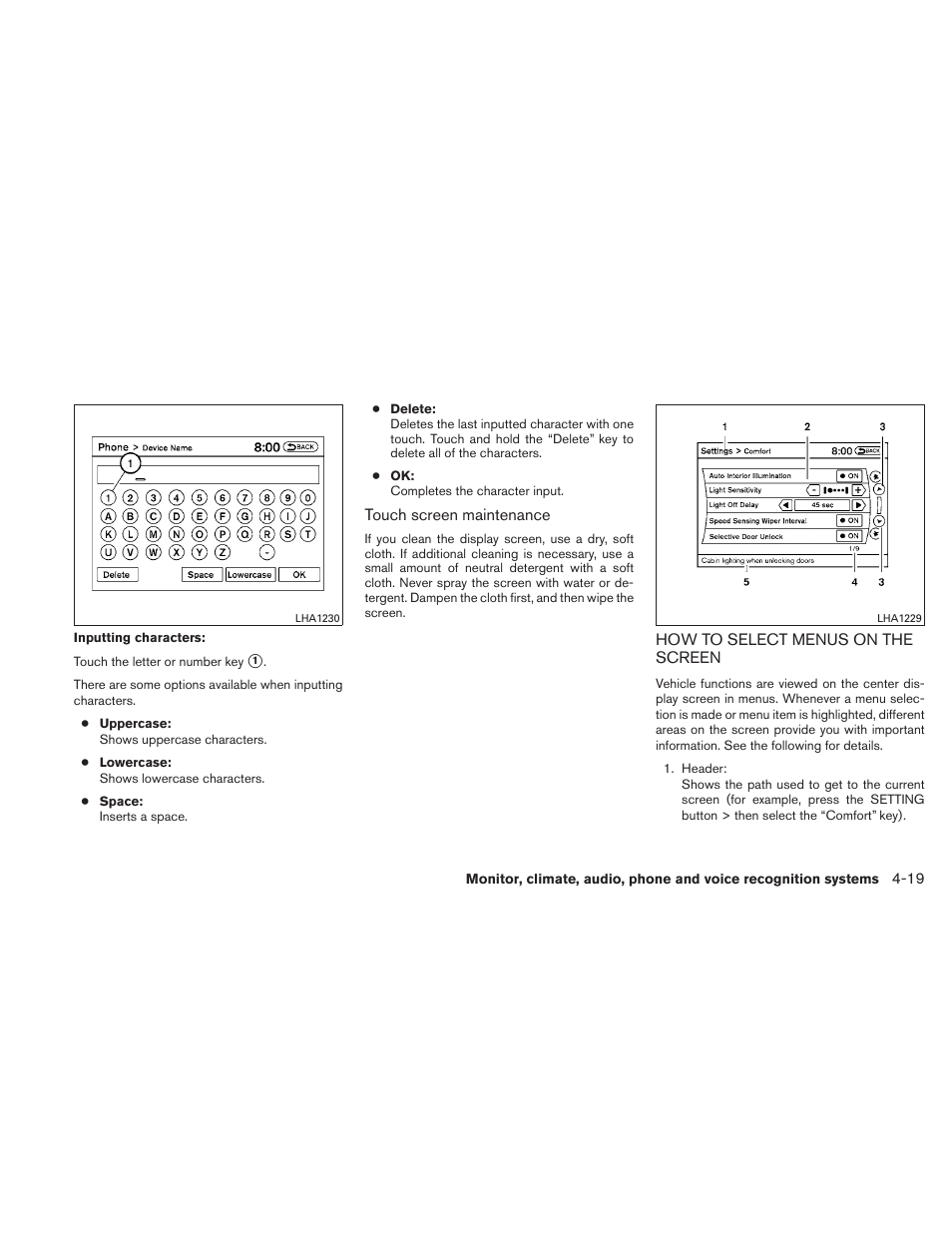 How to select menus on the screen -19 | NISSAN 2011 Maxima - Owner's Manual User Manual | Page 178 / 454