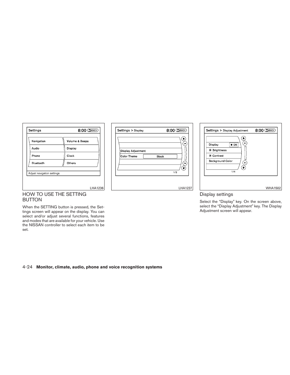How to use the setting button -24 | NISSAN 2011 Maxima - Owner's Manual User Manual | Page 183 / 454
