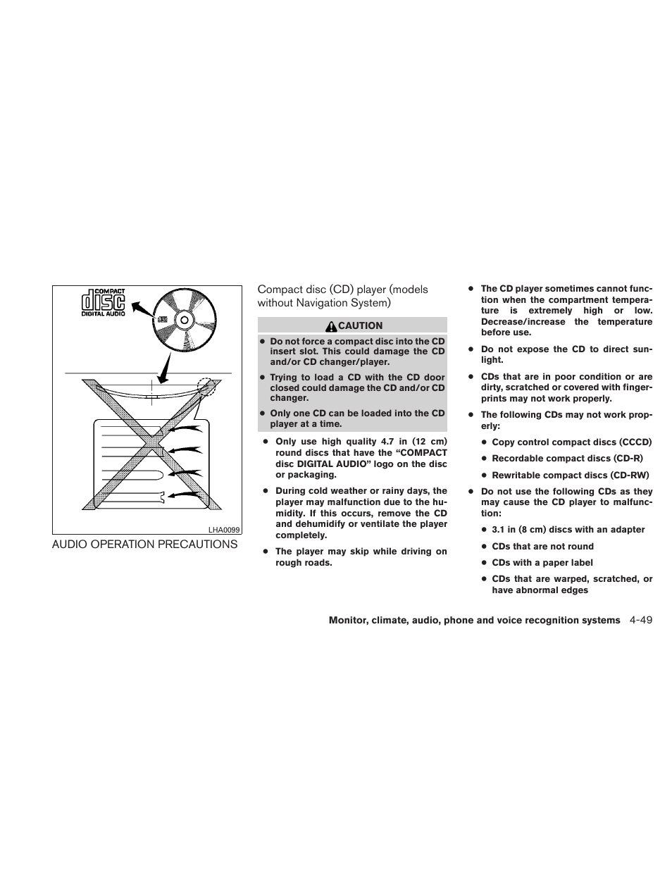 Audio operation precautions -49 | NISSAN 2011 Maxima - Owner's Manual User Manual | Page 208 / 454