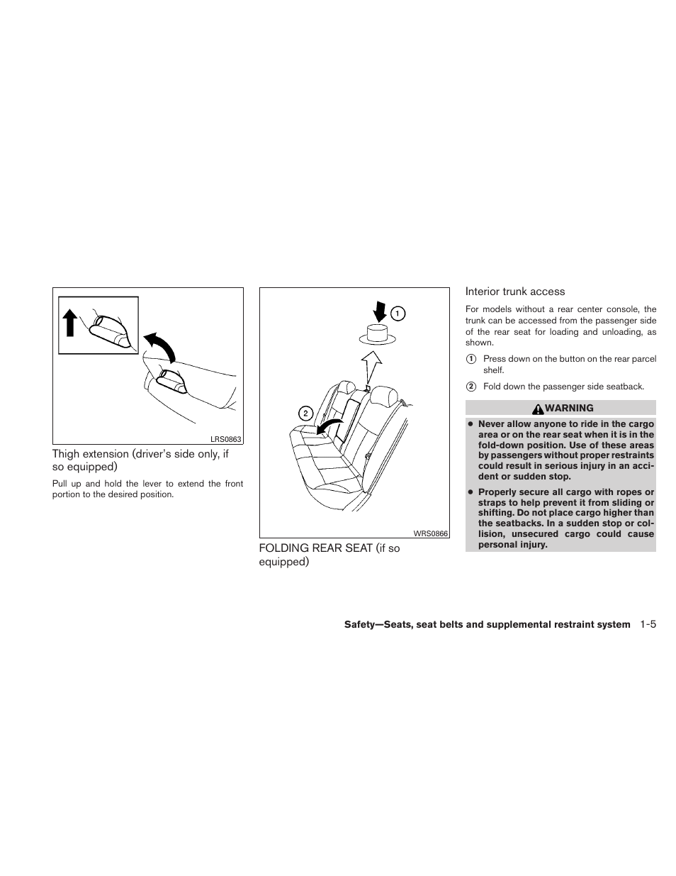 Folding rear seat (if so equipped) -5 | NISSAN 2011 Maxima - Owner's Manual User Manual | Page 22 / 454