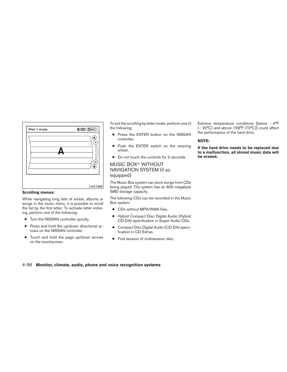 Music box, Without navigation system, If so equipped) -96 | NISSAN 2011 Maxima - Owner's Manual User Manual | Page 255 / 454