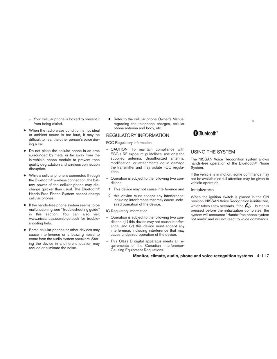 Regulatory information -117 using the system -117 | NISSAN 2011 Maxima - Owner's Manual User Manual | Page 276 / 454