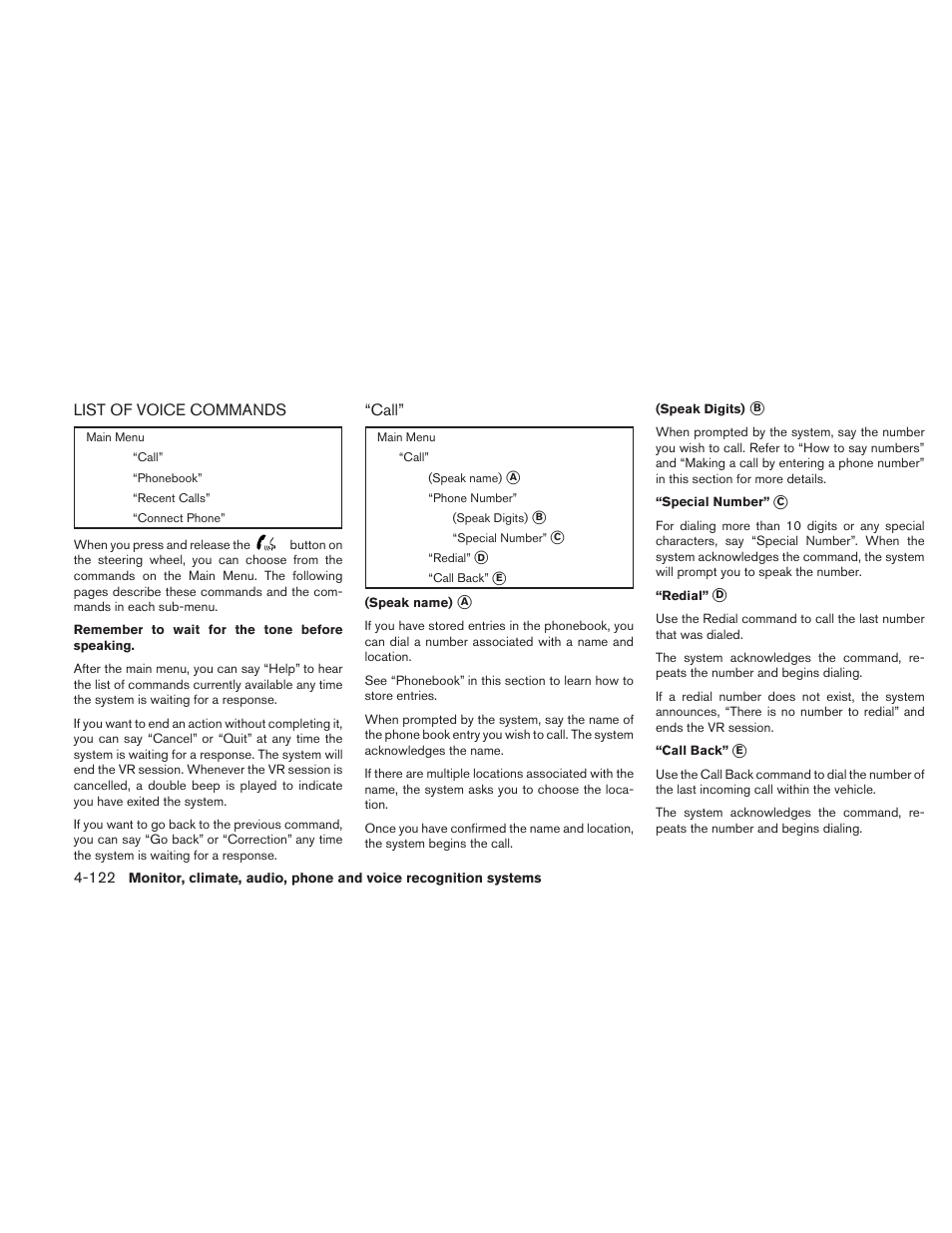 List of voice commands -122 | NISSAN 2011 Maxima - Owner's Manual User Manual | Page 281 / 454
