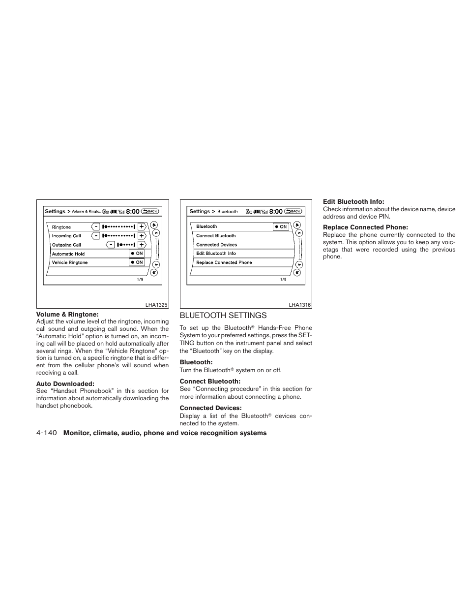 Bluetooth settings -140 | NISSAN 2011 Maxima - Owner's Manual User Manual | Page 299 / 454