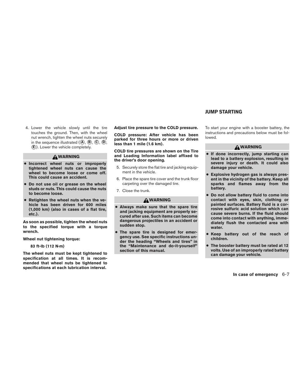 Jump starting -7 | NISSAN 2011 Maxima - Owner's Manual User Manual | Page 358 / 454