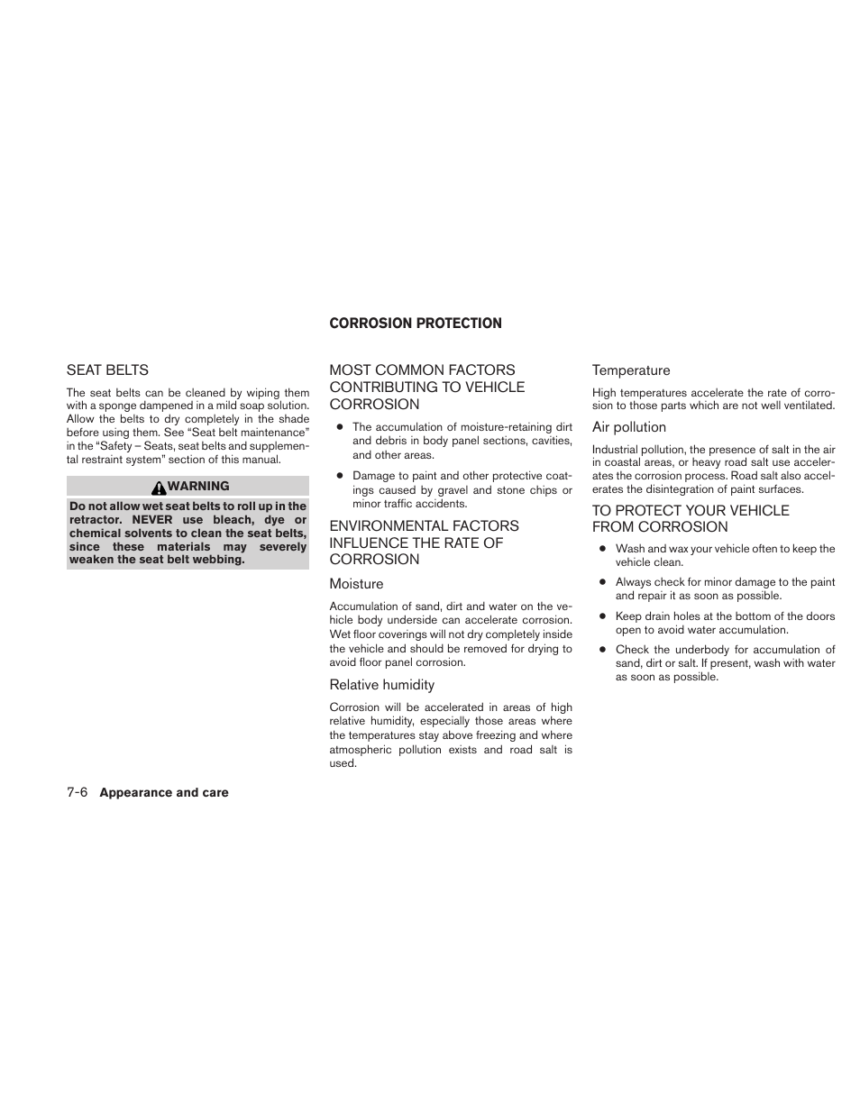Seat belts -6, Corrosion protection -6 | NISSAN 2011 Maxima - Owner's Manual User Manual | Page 371 / 454