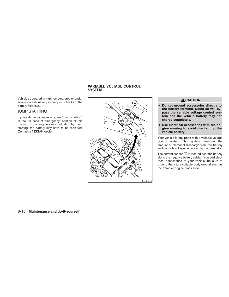 Jump starting -16, Variable voltage control system -16 | NISSAN 2011 Maxima - Owner's Manual User Manual | Page 389 / 454