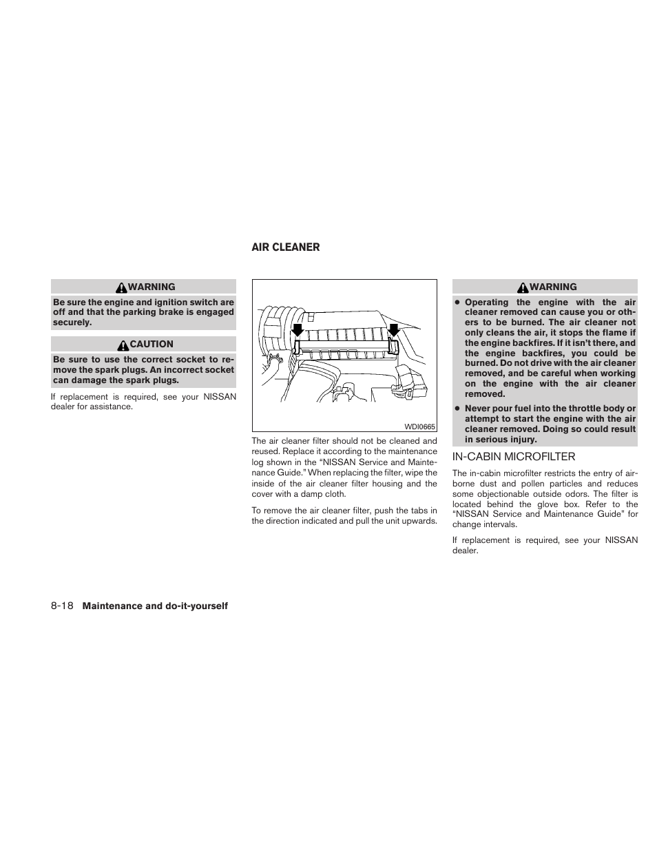 Air cleaner -18, In-cabin microfilter -18 | NISSAN 2011 Maxima - Owner's Manual User Manual | Page 391 / 454