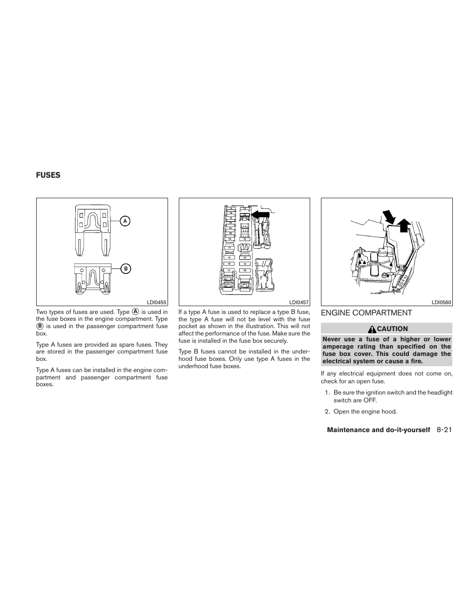 Fuses -21, Engine compartment -21 | NISSAN 2011 Maxima - Owner's Manual User Manual | Page 394 / 454